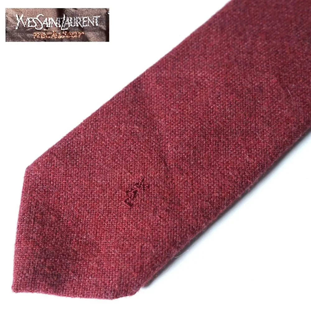 Yves Saint Laurent Vintage Heather Mist Neck Tie Italy Red Monogram Logo